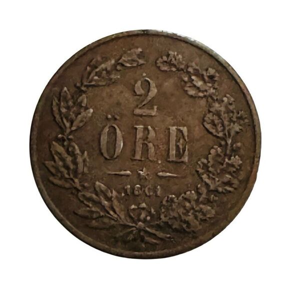1861 Sweden 2 Öre - Carl XV Coin KM#706 - Picture 5 of 9